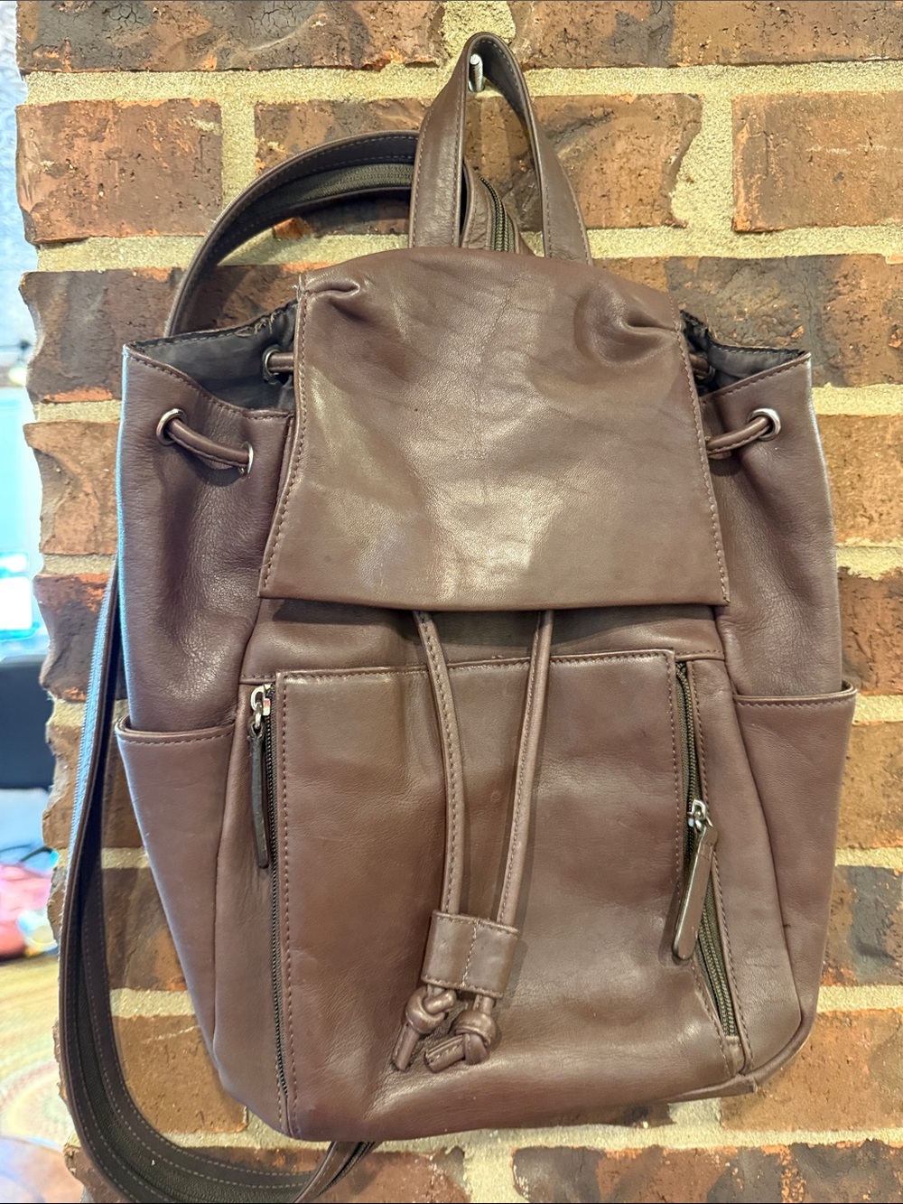 St. John's Bay Brown Leather Drawstring Backpack